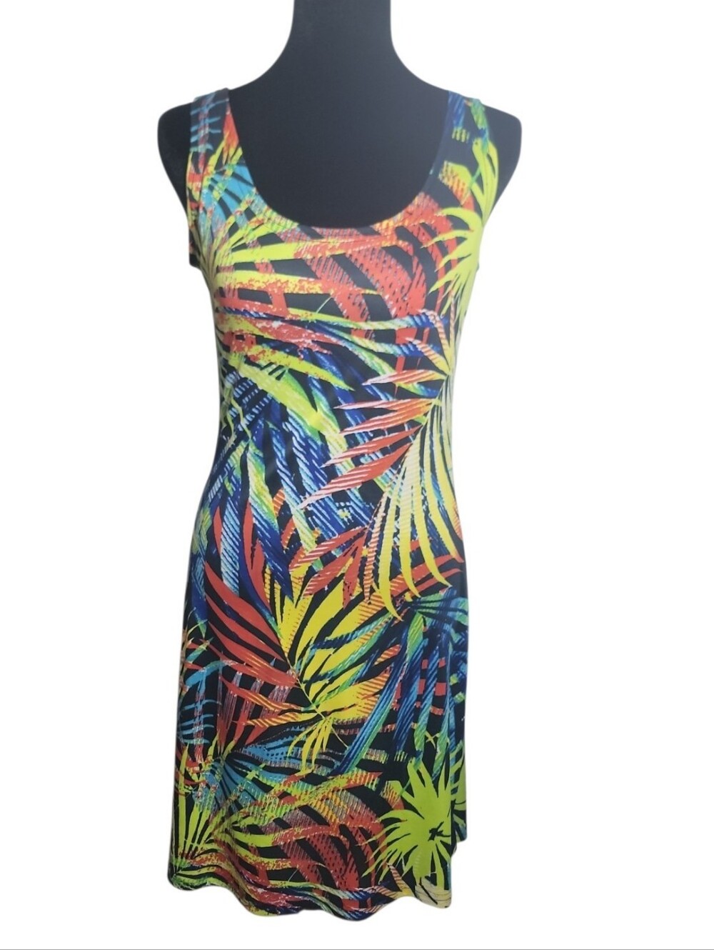 Tango Mange tropical leaf print scoop neck sleeveless women's dress size small
